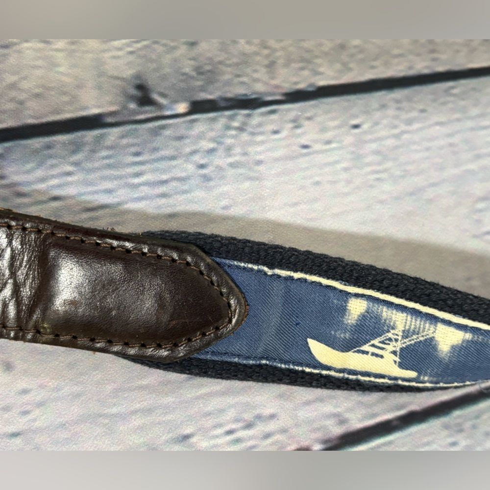 Vineyard Vines Sportfisher Canvas Leather Preppy Nautical Casual Club Belt 34 - Picture 6 of 10